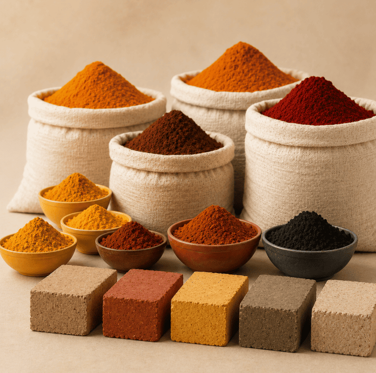 Pigmentos y tierras de color para construcción, morteros y hormigón