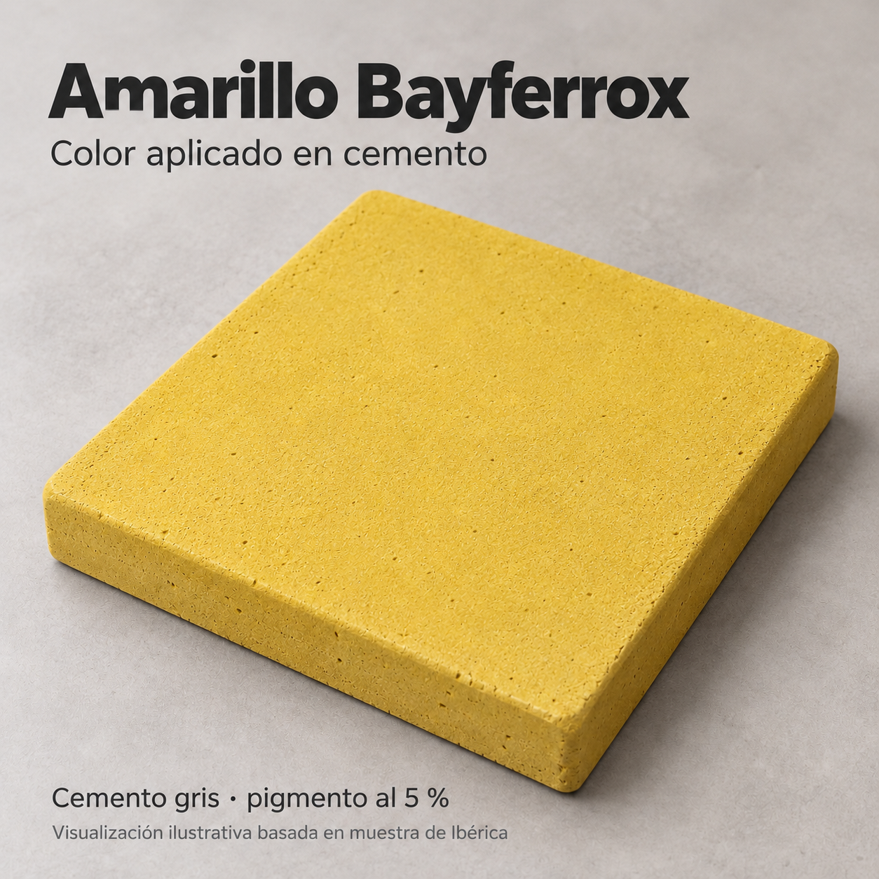 Ilustración de Amarillo Bayferrox en cemento gris basada en muestra al 5 %