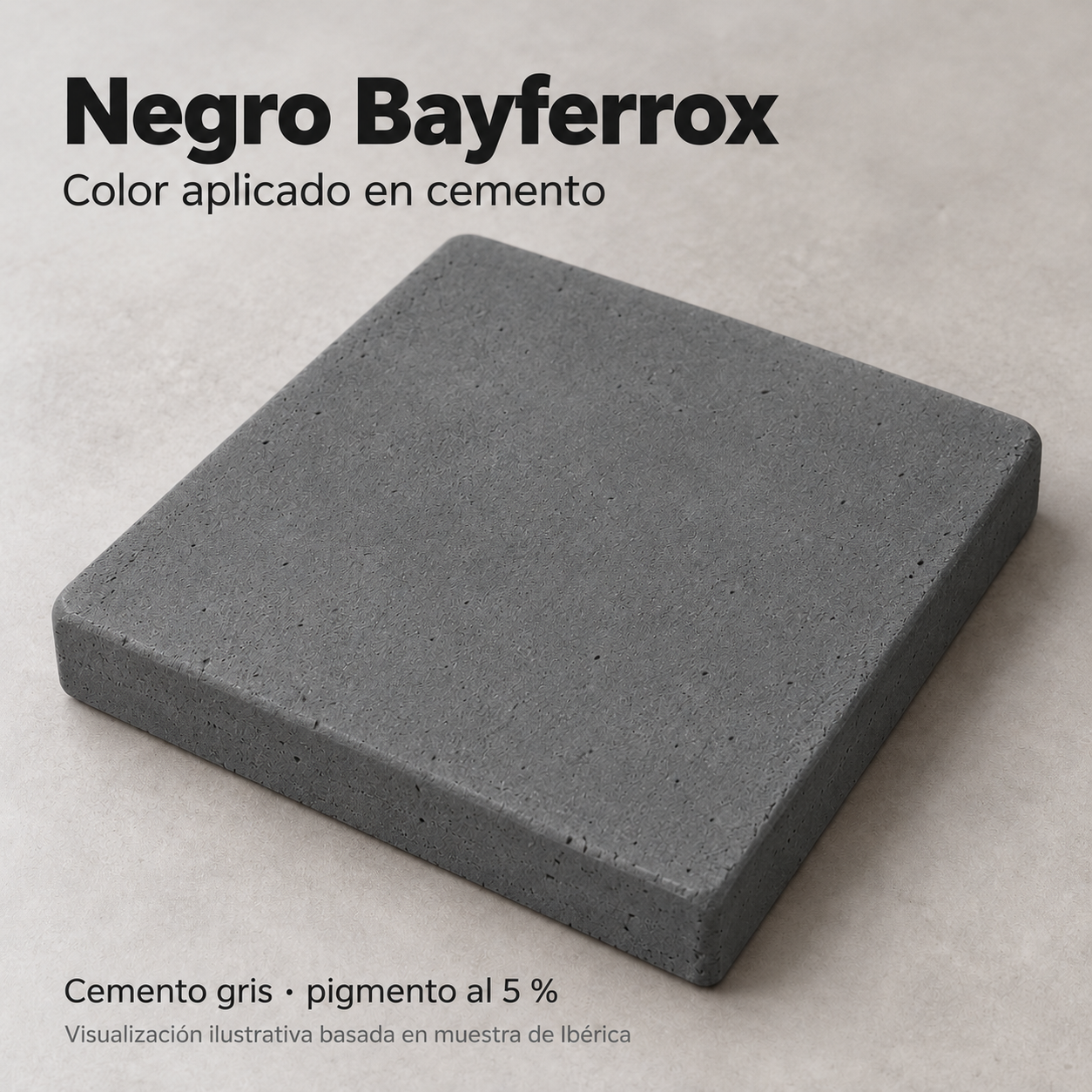 Ilustración de Negro Bayferrox en cemento gris basada en muestra de Ibérica al 5 %