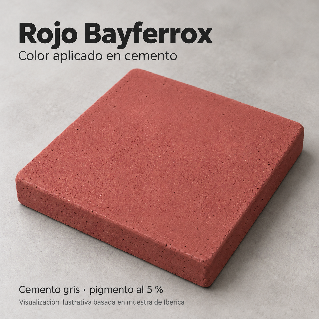 Ilustración de Rojo Bayferrox aplicado en cemento gris, basada en muestra de Ibérica al 5 %